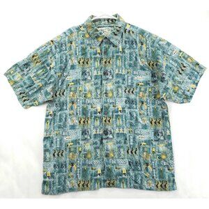 Big Dogs Shirt Mens Small Teal Yellow Hawaiian Tribal Classic Button-Up